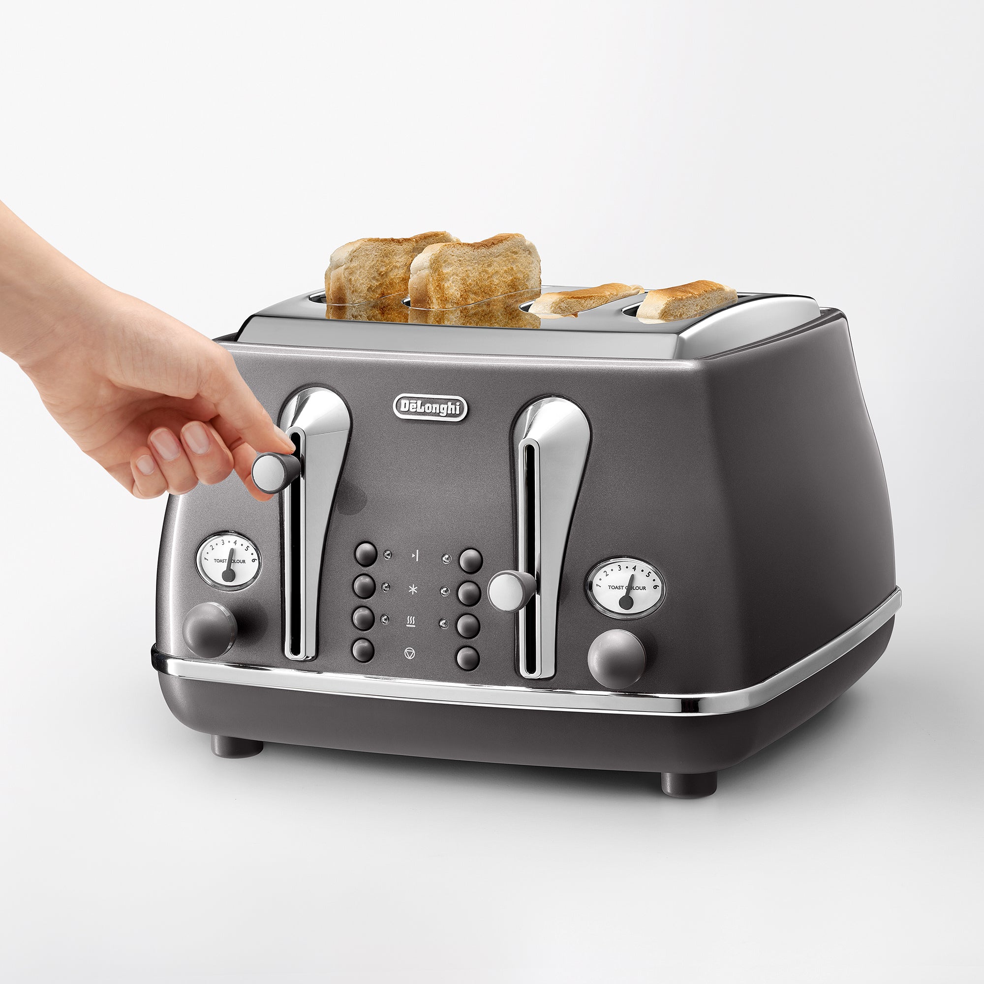 Icona Metallics 4 Slice Toaster, Grey - CTOT4003.GY | De'Longhi