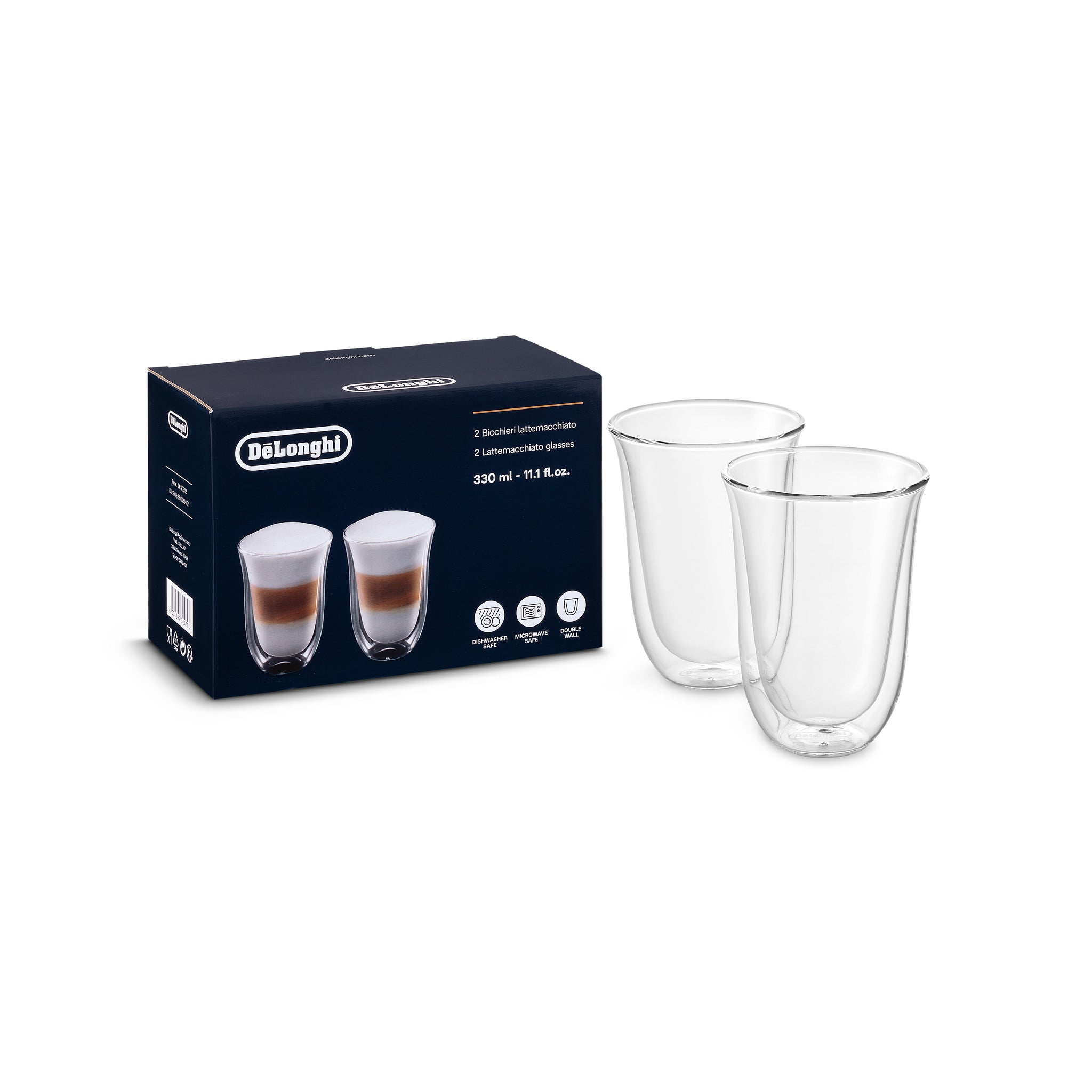 Double Walled Latte Macchiato Glasses 220ml DLSC312 | De'Longhi
