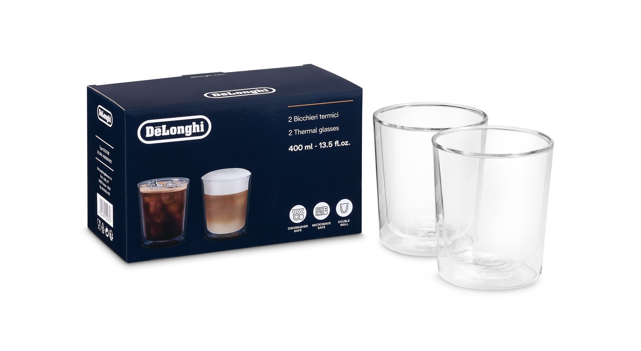 Double Walled Cappuccino Glasses 190ml DLSC311| De'Longhi – De