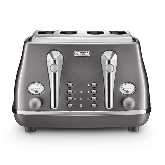 Icona Metallics 4 Slice Toaster, Grey - CTOT4003.GY | De'Longhi