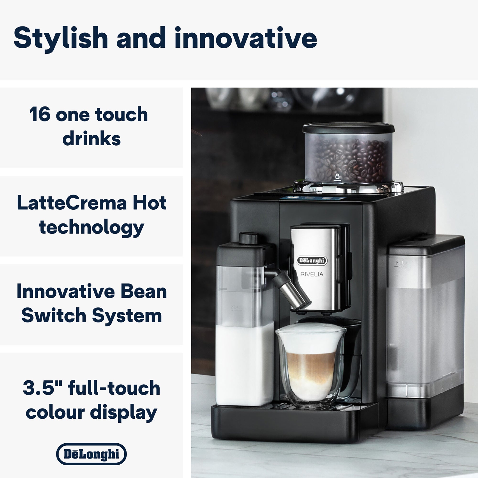 リベルディーニュ D75 Lサイズ Delonghi - Rivelia Bean to Cup Coffee Machine Onyx Black - EXAM440