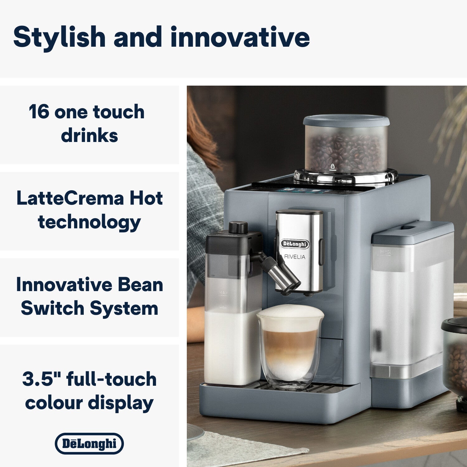 Delonghi - Rivelia Bean to Cup Coffee Machine Pebble Grey