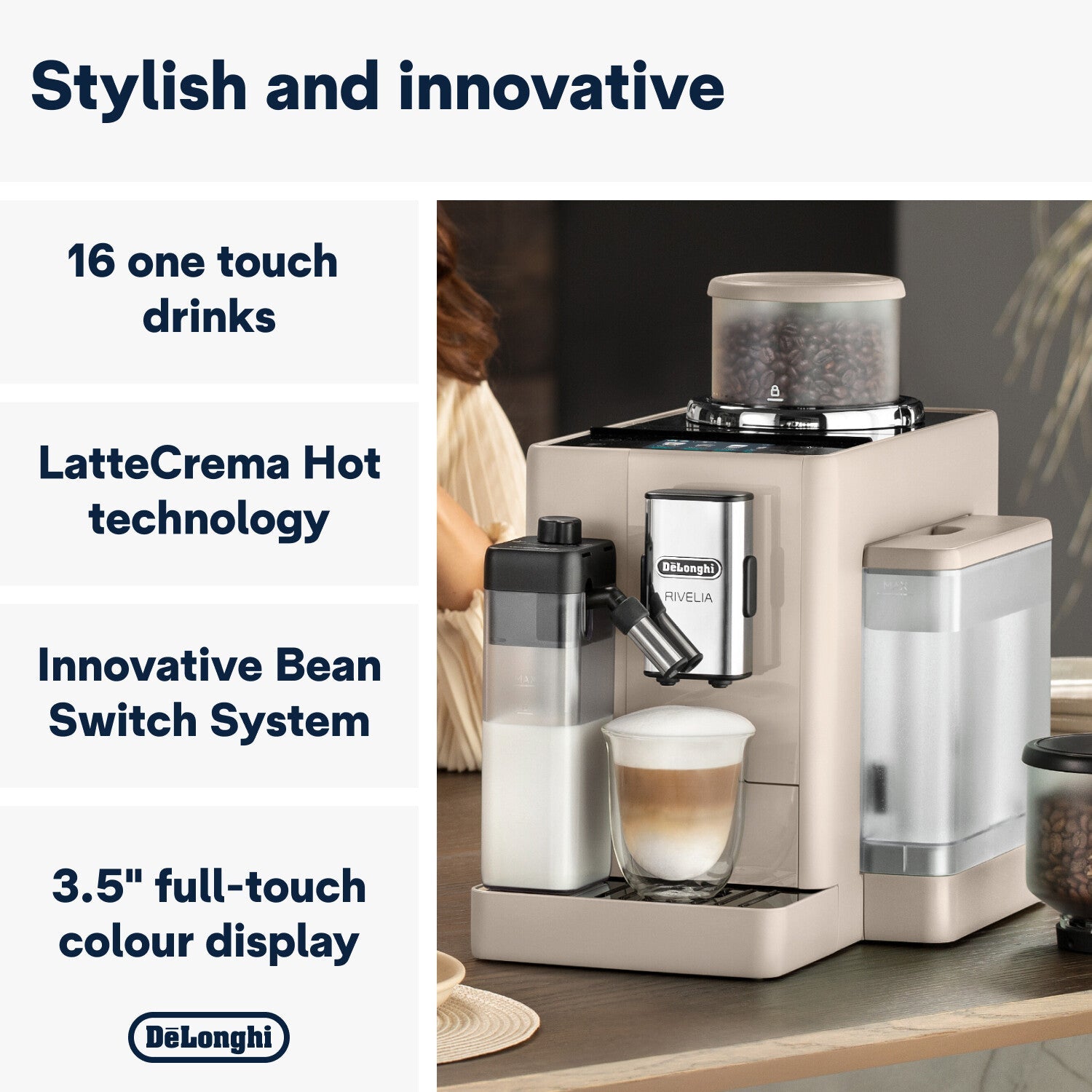 Delonghi - Rivelia Bean to Cup Coffee Machine Sand Beige - EXAM440
